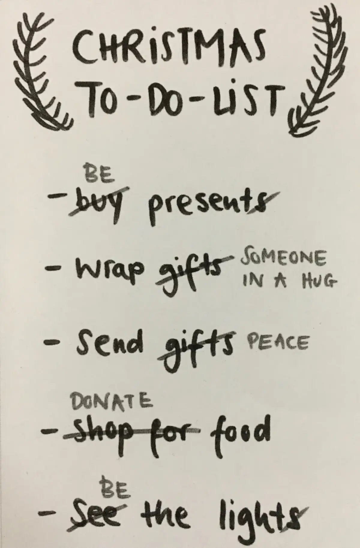Handgeschriebene Weihnachts-To-Do-Liste mit Aufgaben wie Geschenke kaufen
