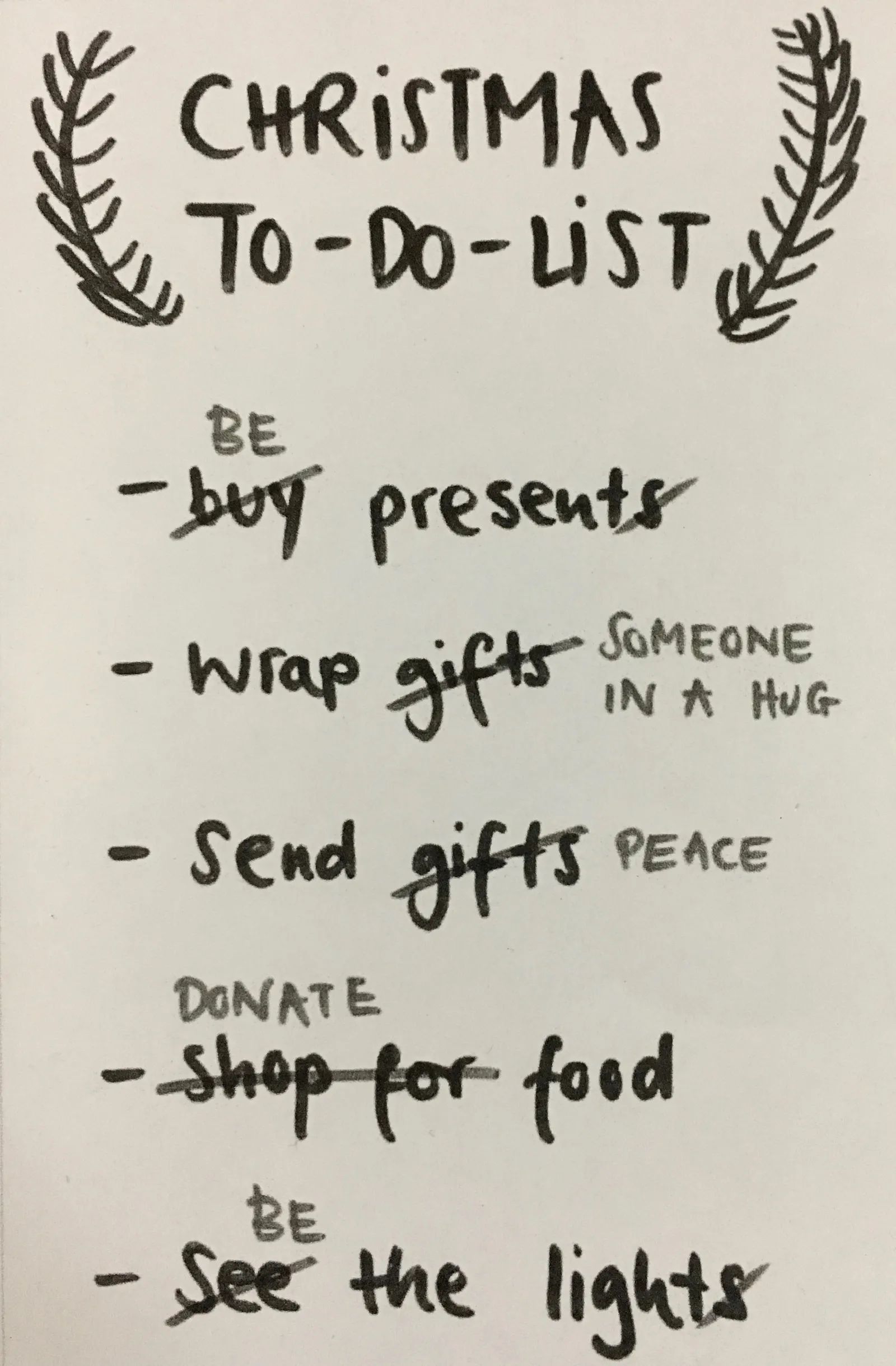 Handgeschriebene Weihnachts-To-Do-Liste mit Aufgaben wie Geschenke kaufen